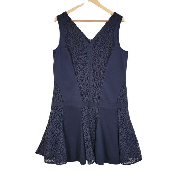 Ann Taylor Flounce Mermaid Hem Navy Blue Lace Sleeveless Dress Vneck Drop Waist - Picture 1 of 9